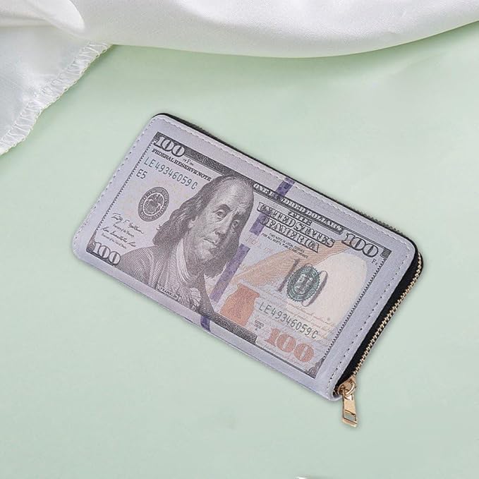 Money Printed Wallet with Zipper Funny Coin Bag Credit Card Holder Cash Storage Purse for Men and Women