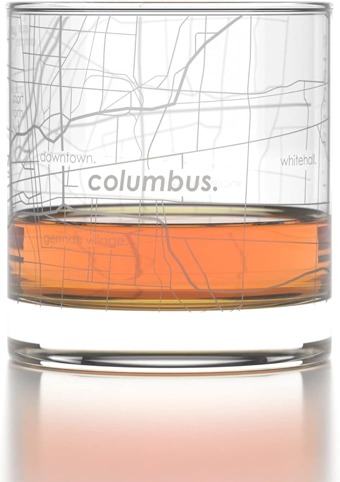 Well Told Engraved Columbus Ohio Map Rocks Glass, Old Fashioned Whiskey Glass (11 oz, Clear) Etched Whiskey Glass, Gifts For Whiskey Lovers
