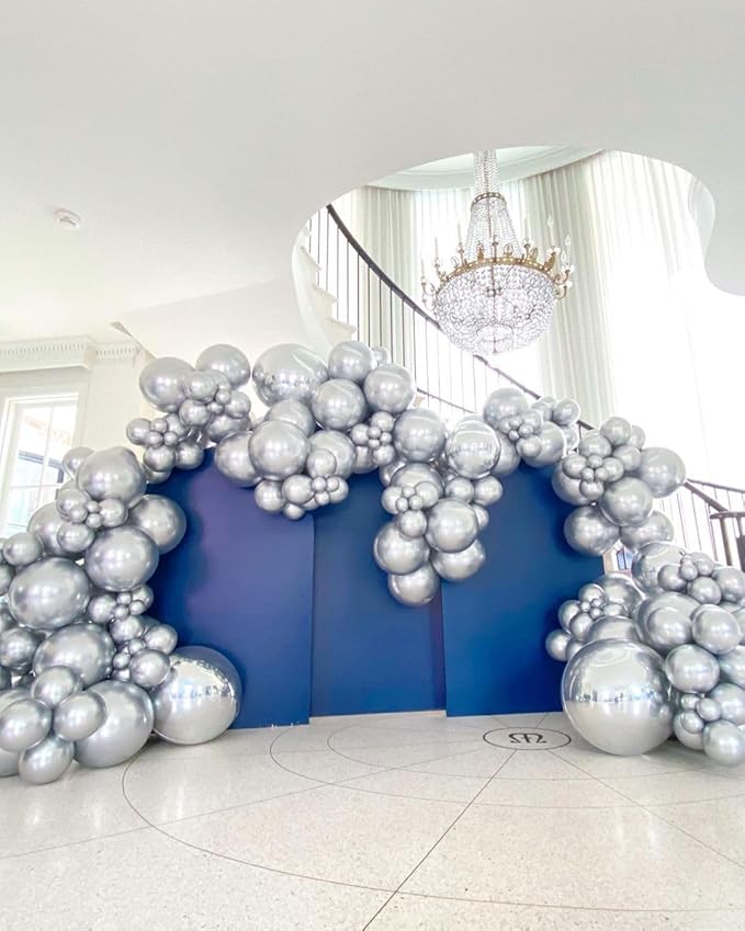 Bezente Metallic Silver Giant Balloons 36 Inch - 8 Pack Jumbo Chrome Silver Balloons Large Round Silver Latex Balloons for Photo Shoot Wedding Bridal Shower Birthday Party Decorations