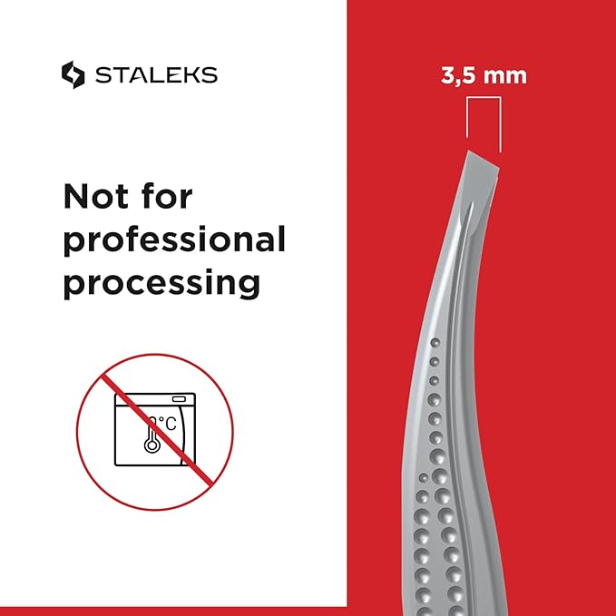 STALEKS CLASSIC 12 Type 3 Eyebrow Tweezers – Wide Beveled Stainless Steel with Ergonomic Notches for Thick Brows & Comfortable Home Use