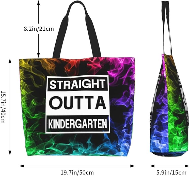 Straight Outta Kindergarten Large Reusable Eco-friendly Shopping Bags Portable Storage Handbag