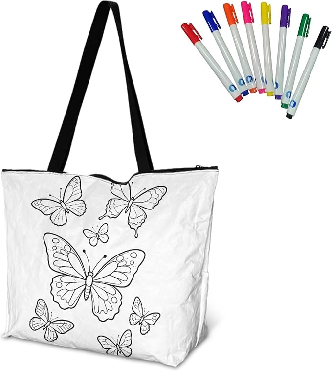 Cartoon Animal Printed DIY Coloring Tote Bag Waterproof Paper Handbags for Women Large Travel Shoulder Bags Purses