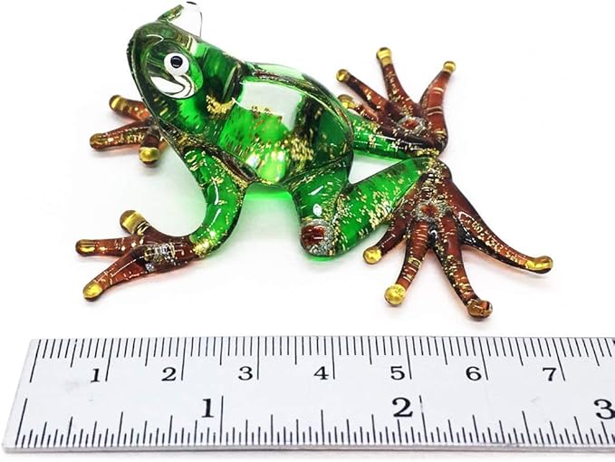 WitnyStore 2¾" Glitter Green Brown Frog Artistic Blown Glass Figurine Premium Hand-Blown Statue Tabletop Decoration Unique Collectible for Adult Collectors Handcrafted Elegant Home Room Decor