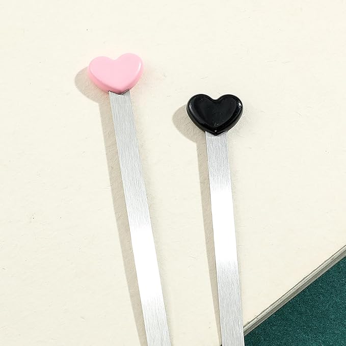 Love Heart Metal Bookmarks Set - Heart Stainless Steel Bookmarks, Reading Page Markers Gifts for Women, Book Lover, Girls, Boys,Couples Gifts (Black+Pink)