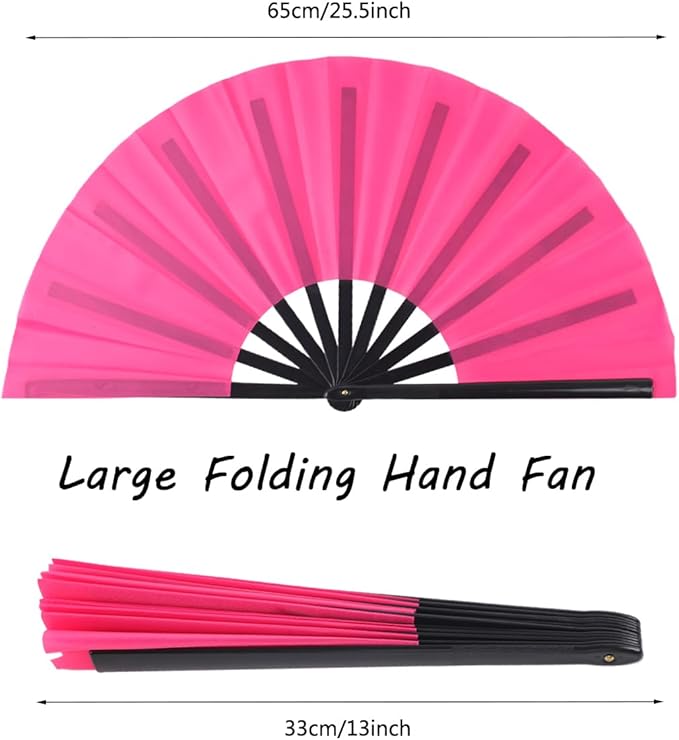 4 Pack Large Folding Hand Fan, Plastic Hand Held Folding Fans Chinese Kung Fu Hand Fan Decorative Folding Fans for Dance, Performance, Festival or Home Decorations(Pink)