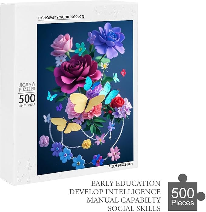 Jigsaw Puzzles for Adults 500 Piece - Butterfly Flowers Themed Wooden Puzzles，Unique Gifts for Wall Art ，Funny Puzzles，Stress Relief Games，Puzzle Games Challenge Puzzles