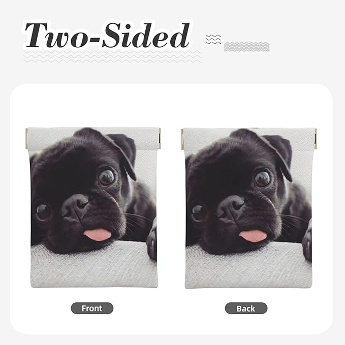 Coin Purse Funny Black Pug Leather Squeeze Coin Purse Mini Pouch Change Wallet Bag Gifts for Women Kids Girls Key Holder