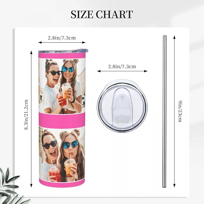 Personalized Custom tumbler Coffee Mug with Lid and Straw Hot and Cold Stainless Steel Vacuum Insulated Travel Mug with Photo Personalized tumbler Gift (20 oz, Cylinder，2 photos)