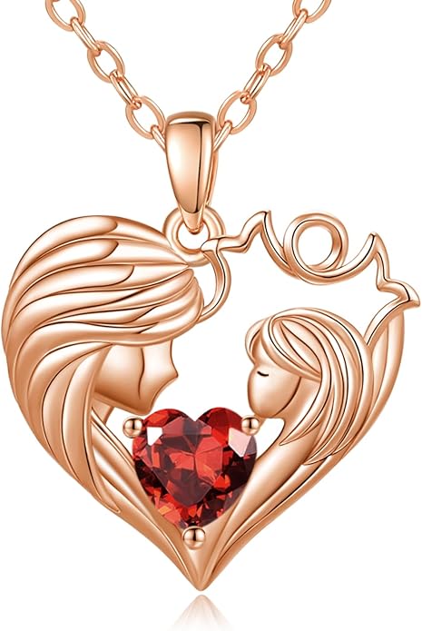 Mother and Daughter/Son Love Heart Necklace White Gold/14K Gold/Rose Gold Birthstone Jewelry Christmas Mothers Day Birthday Gifts For Mom Wife Grandma Women