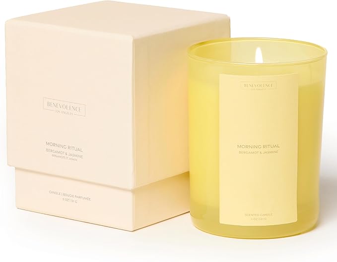 Bergamot & Jasmine Scented Candle | 11oz, 60 Hour Burn | Natural Soy Wax, Cotton Wick | Soy Scented Candles for Home | Benevolence LA Sun-Kissed Collection - Morning Ritual
