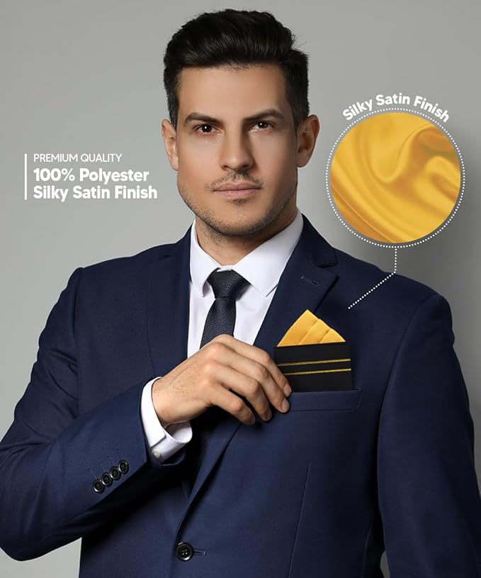 Premium Pre-Folded Four-Point Suit Pocket Square for Men with Sewn Pocket Fold