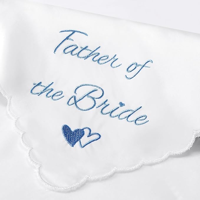 Wedding Handkerchief Something Blue for Bride, Mother Father of the Brides Groom Gifts, Embroidered Happy Tears Cotton Hanky