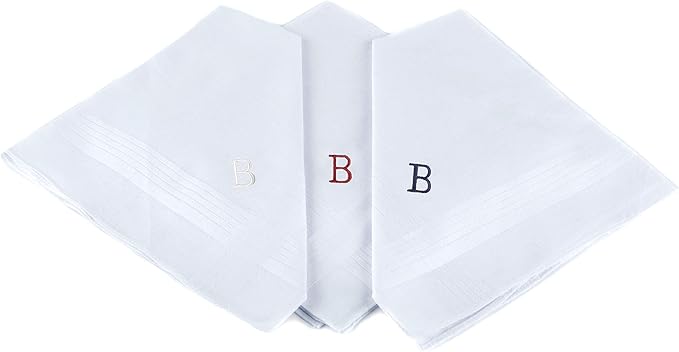Initial Handkerchief for Men, Monogrammed Boxed 3 Piece Set,100% Cotton