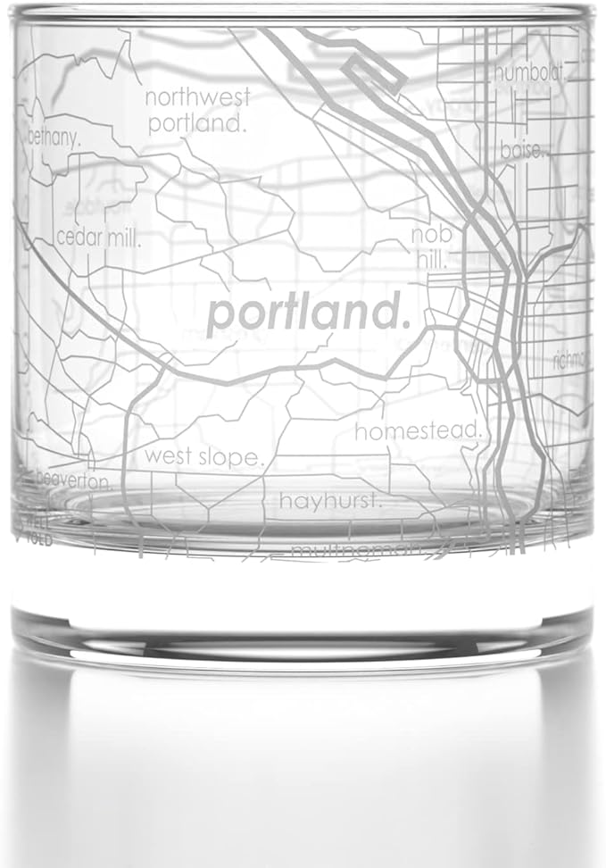 Well Told Engraved Portland Oregon Map Rocks Glass, Old Fashioned Whiskey Glass (11 oz, Clear) Etched Whiskey Glass, Gifts For Whiskey Lovers
