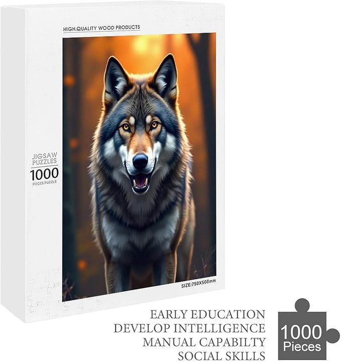 Puzzles for Adults 1000 Pieces Wooden Jigsaw Puzzle - King of Wolves Theme Puzzle，Party Games，Family Toys，Educational Puzzles，Stress Relief Wooden Puzzle，Gifts for Family，Colleagues and Friends