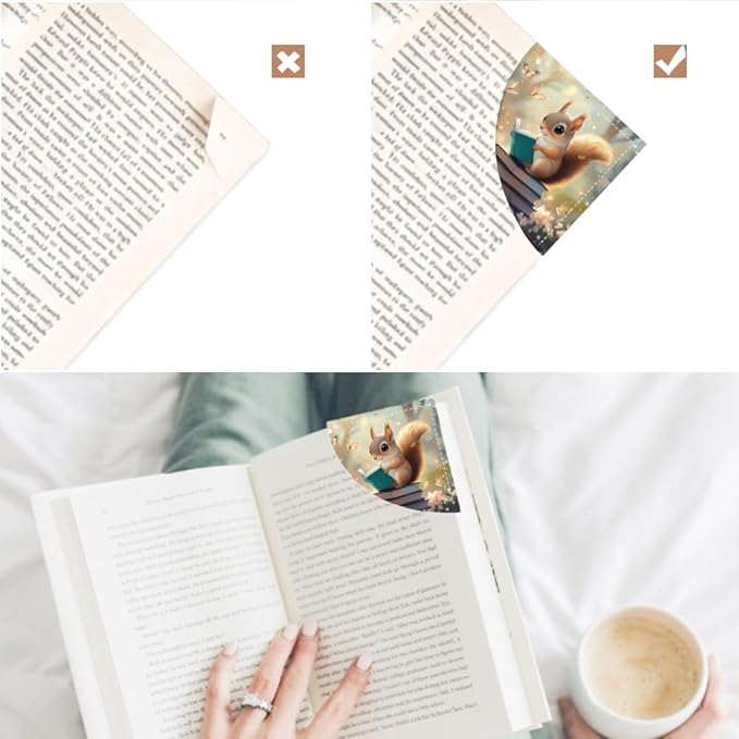 2PCS Leather Bookmarks 3.54 x 3.54 Inch Spring Squirrel Reading with Blossoms Design Reading Accessories for Books Journals Bibles Travel Diary Students Teachers and Book Lovers Gift
