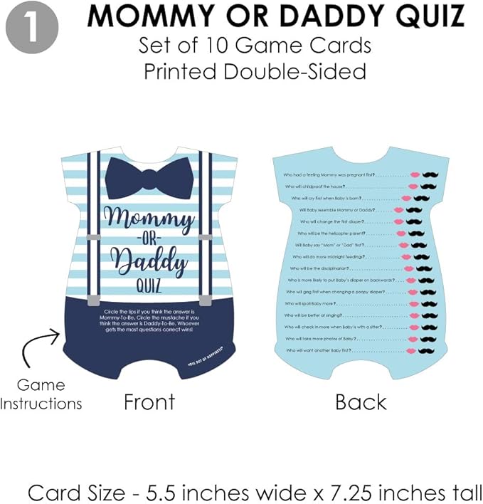 Big Dot of Happiness Baby Boy - 4 Blue Baby Shower Games - 10 Cards Each - Who Knows Mommy Best, Mommy or Daddy Quiz, What’s in Your Purse and Oh Baby - Gamerific Bundle