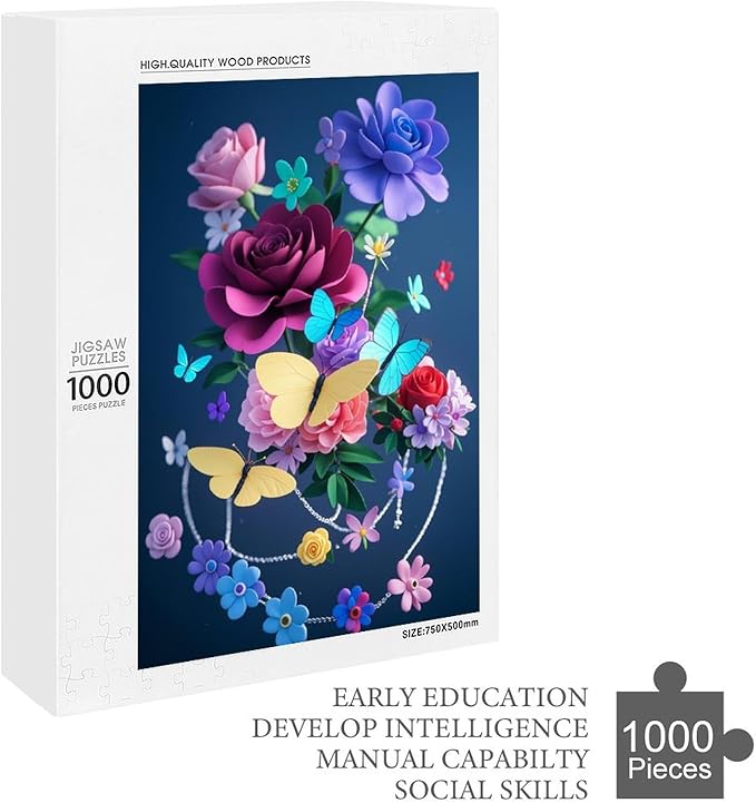 Jigsaw Puzzles for Adults 1000 Piece - Butterfly Flowers Themed Wooden Puzzles，Unique Gifts for Wall Art ，Funny Puzzles，Stress Relief Games，Puzzle Games Challenge Puzzles