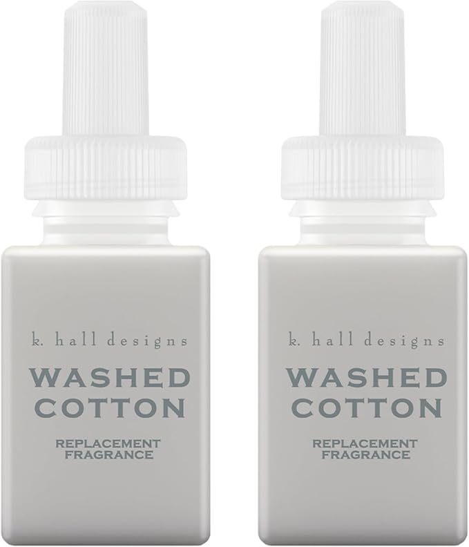 Pura & K. Hall Designs Home Scent Refill - Smart Home Air Diffuser - Up to 120-Hours of Premium Fragrance per Refill - Household Essential - Clean Diffuser Fragrance - 2 Pack, Washed Cotton