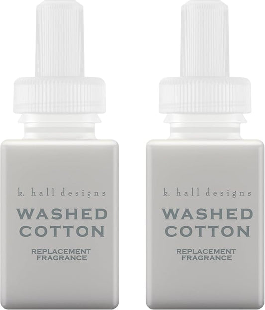 Pura & K. Hall Designs Home Scent Refill - Smart Home Air Diffuser - Up to 120-Hours of Premium Fragrance per Refill - Household Essential - Clean Diffuser Fragrance - 2 Pack, Washed Cotton