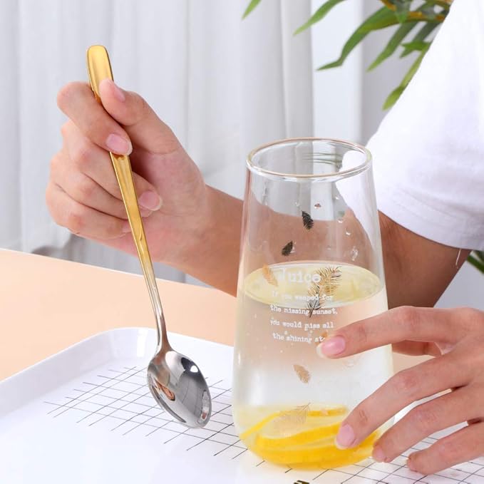 Buyer Star Long Handle Iced Tea Spoons, 8 inch 18/10 Heavy Duty Coffee Spoon Sets for Mixing, Cocktail Stirring, Tea, Coffee, Milkshake, Cold Drink (Gradient Gold)