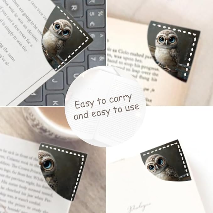 2PCS Leather Bookmarks 3.54 x 3.54 Inch Night Owl with Glasses and Vintage Books Design Reading Accessories for Books Journals Bibles Travel Diary Students Teachers and Book Lovers Gift