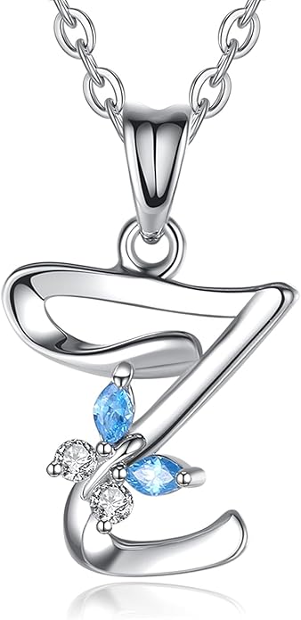 EUDORA Sterling Silver Butterfly Initial Necklaces for Women, Elegant Letter Neckles Personalized Gift for Mother, Sister, Daughter, 18 inch Chai