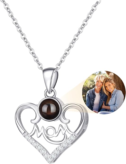 SUPHELPU Personalized Mother's Day Gifts for Mom From Daughter - Custom Photo Necklace With Picture Inside - Projection Necklace for Mom - Memorial Gift