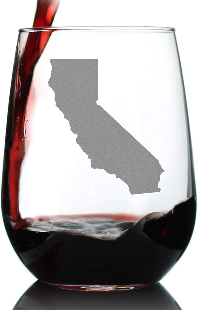 Bevvee California State Outline - Stemless Wine Glass - State Themed Drinking Decor and Gifts for Californians - Large 17 Ounce