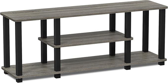 Furinno Turn-N-Tube No Tools 3D 3-Tier Entertainment TV Stand up to 50 inch TV, Square Tubes, French Oak Grey/Black