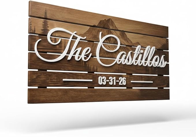 Custom Mountain Family Name Sign - Rustic Wood Wall Decor, Personalized Wedding & Gift for Couples Anniversary, Housewarming Gift for New Home (XX Large)