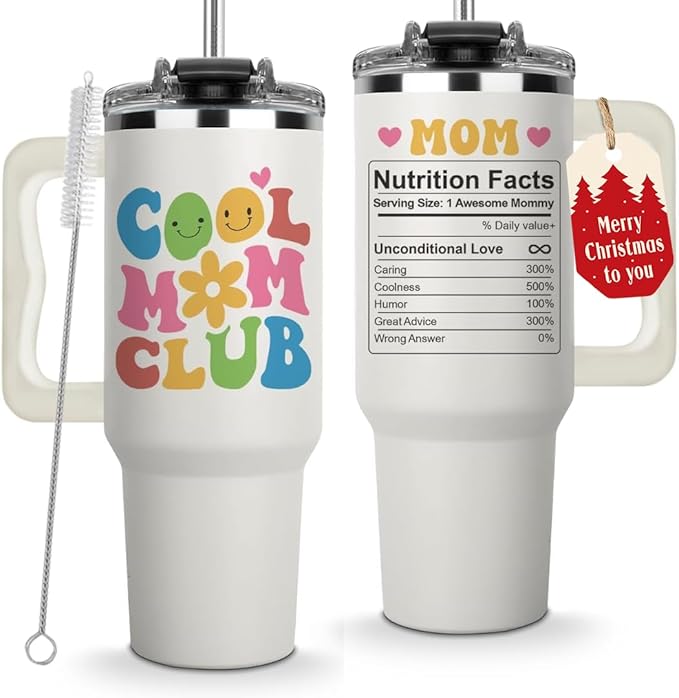 Vivulla68 Christmas Gifts For Mom - Cool Mom Club Tumbler With Handle 40oz, Mommy Coffee Mug, Mama Tumblers, Momma Gift Ideas, Funny Birthday Present For Her, Cute Mother Day Gift, Mommy Cup