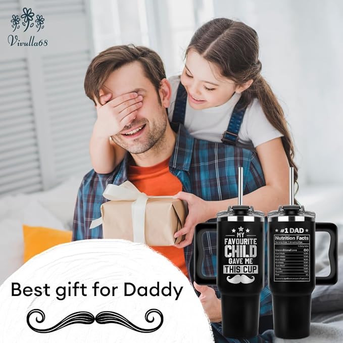Vivulla68 Christmas Gifts For Dad - My Favorite Child Gave Me This Cup Tumbler 40Oz, Birthday Present for Dad, Father, Papa, Daddy, Father Day Gifts From Daughter, Son, Kids, Cool Coffee Mug Ideas