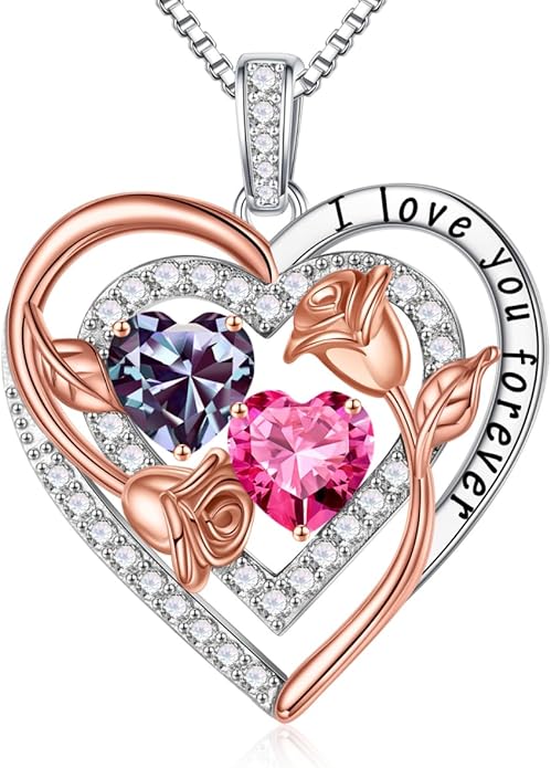 Iefil Valentines Day Gifts for Her - Sterling Silver Birthstone Necklace Anniversary Birthday Gifts for Her Wife Mom Daughter