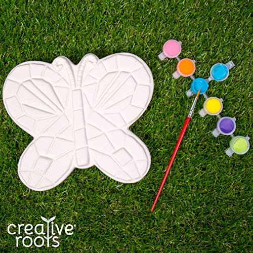 Creative Roots Mosaic Butterfly Stepping Stone Kit, Includes 7-Inch Ceramic Stepping Stone & 6 Vibrant Paints, Paint Your Own Stepping Stone, DIY Stepping Stone for Kids Ages 8+ White - Image 2