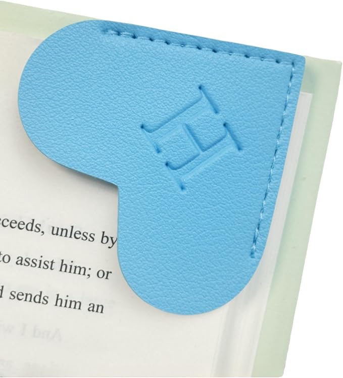 MOTEERLLU Personalized Leather Heart Bookmark with Initials, Handmade, Letter Cute Custom Corner Book Marks for Reading Women, Teachers, Students, Book Lovers, Book Accessories(Blue,H)