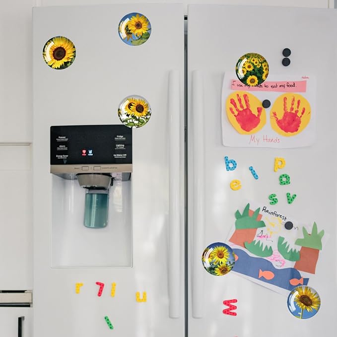 Strong Glass Refrigerator Stickers,12Pcs Magnets for Fridge,Funny Fridge Magnet Shape,Cute Small Tiny Magnet for Kitchen Whiteboard Door Decorative (Sunflower Refrigerator Stickers)