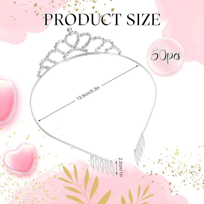 Riceshoot 50 Pcs Tiara Crowns Bulk for Women Crystal Princess Tiara Queen Rhinestone Crown with Comb Silver Bridal Wedding Headband for Women Prom Birthday Party Hair Accessory