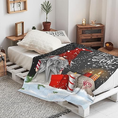 Christmas Throw Blanket, Merry Christmas Gnome Xmas Gifts Winter Snowflakess, Living Room/Bedroom/Sofa Couch Warm Soft Bed Flannel Blanket for Children Adults All Season 50"X40" - Image 3