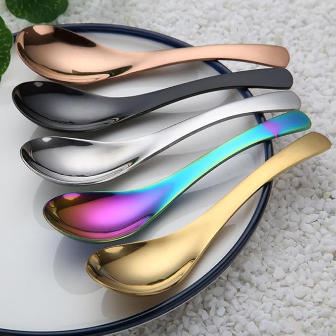 Stainless Steel Soup Spoon Set - Mirror Finish Kitchen Serving, Dessert, Coffee, and Ice Cream Spoons (5, Symphony)