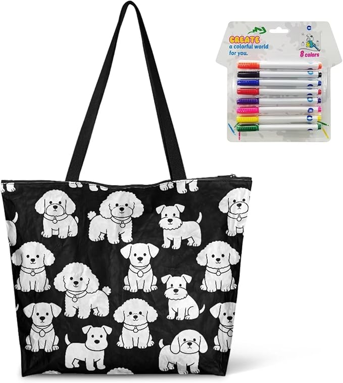 Cartoon Animal Printed DIY Coloring Tote Bag Waterproof Paper Handbags for Women Large Travel Shoulder Bags Purses
