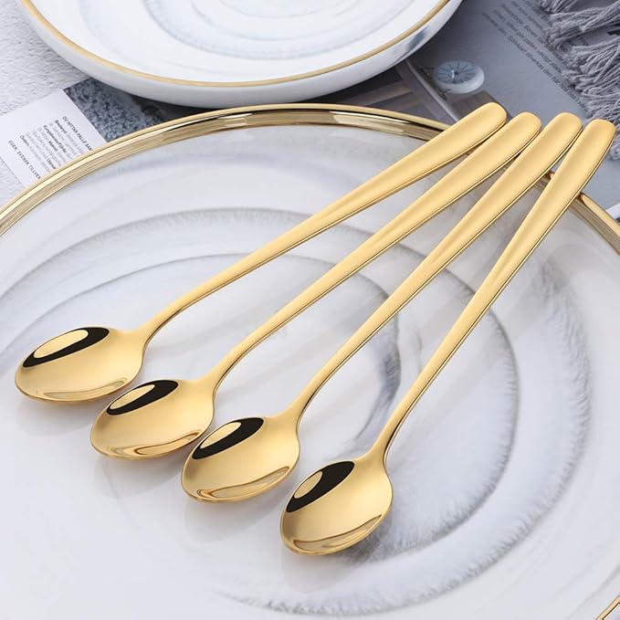 Buyer Star Long Handle Iced Tea Spoons Set of 6, 8 inch 18/10 Heavy Duty Coffee Spoon Sets for Mixing, Cocktail Stirring, Tea, Coffee, Milkshake, Cold Drink