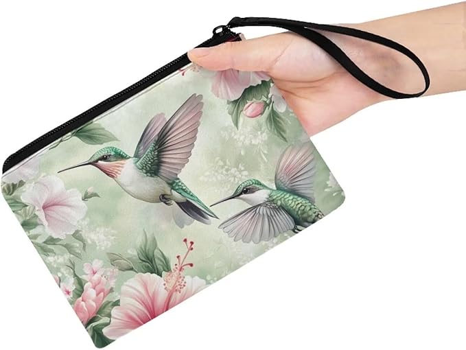 Dolyues Hummingbird Coin Pouch With Zipper Green Kids Coin Purse Trendy Money Change Purse with Portable Wristlet Lightweight Money Bag