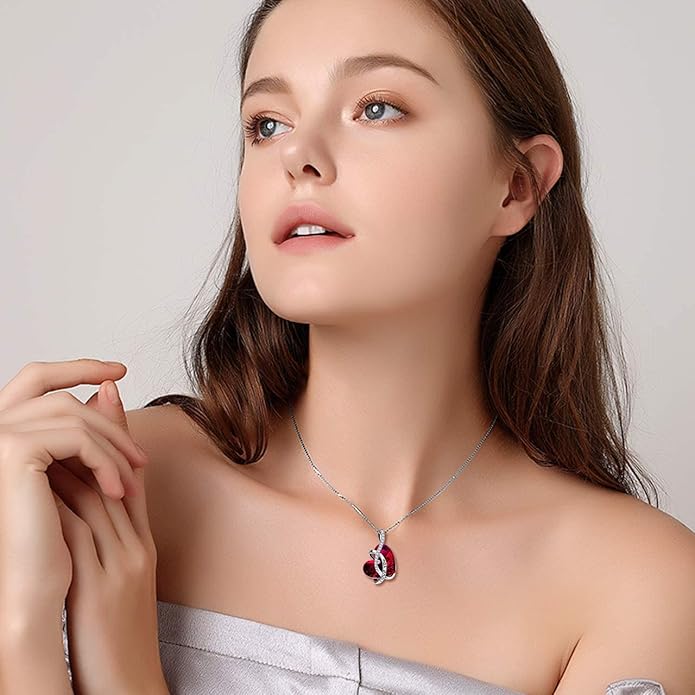 AOBOCO I Love You Sterling Silver 12 Birthstone Heart Pendant Necklace Embellished with Crystals from Austria, Mother's Day Anniversary Birthday Jewelry Christmas Gifts for Women Grandma Nana