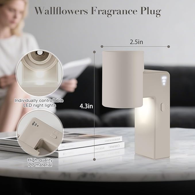 2 Pcs Wall Fragrance Plug in with Night Light Compatible with Bath and Body Works Wallflowers, with 3-Speed Adjustable Fragrance Essential Oil Diffuser for Home, Khaki