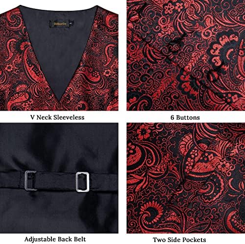DiBanGu Mens Vest and Tie Set Formal Paisley Waistcoat and Necktie Pocket Square Cufflinks Silk Suit Vest for Tuxedo Wedding - Image 3