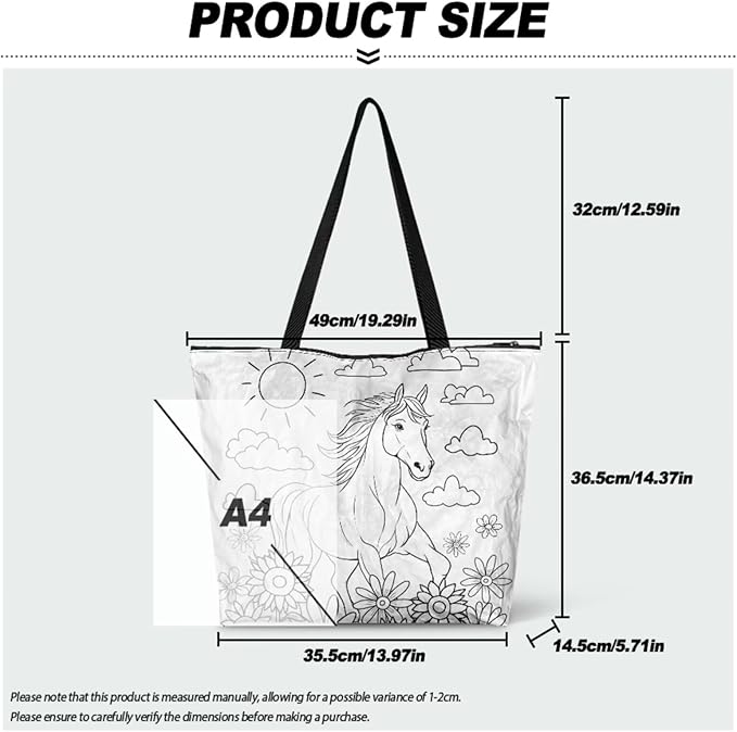 Cartoon Animal Printed DIY Coloring Tote Bag Waterproof Paper Handbags for Women Large Travel Shoulder Bags Purses