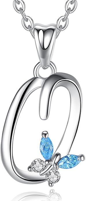 EUDORA Sterling Silver Butterfly Initial Necklaces for Women, Elegant Letter Neckles Personalized Gift for Mother, Sister, Daughter, 18 inch Chai