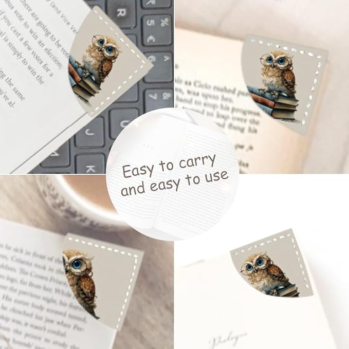 2PCS Leather Bookmarks 3.54 x 3.54 Inch Cute Owl with Glasses on Books Design Reading Accessories for Books Journals Bibles Travel Diary Students Teachers and Book Lovers Gift