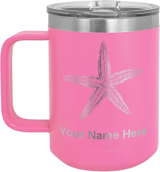 LaserGram 15oz Vacuum Insulated Coffee Mug, Starfish, Personalized Engraving Included (Pink)